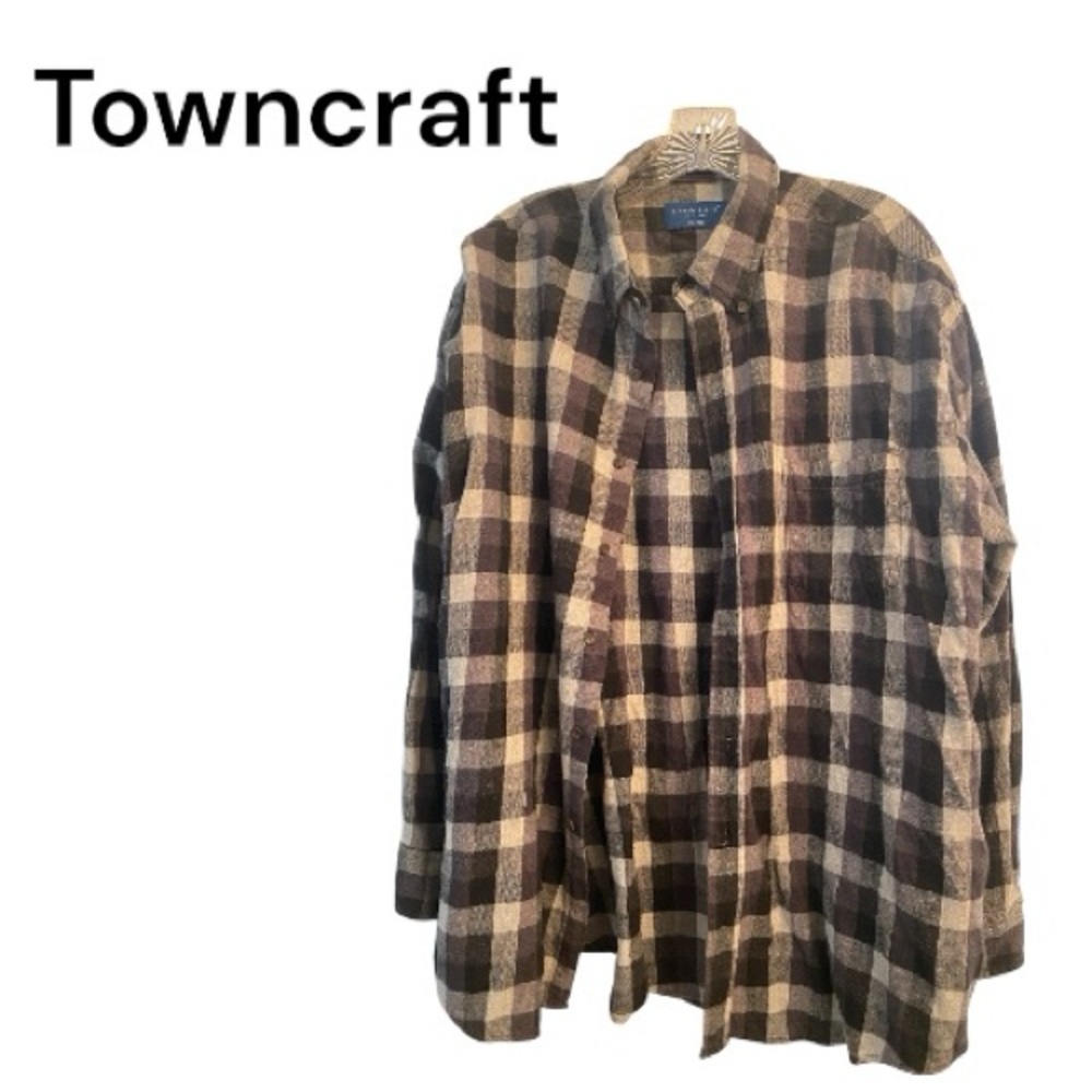 Towncraft Men's Gray Plaid Shirt XL